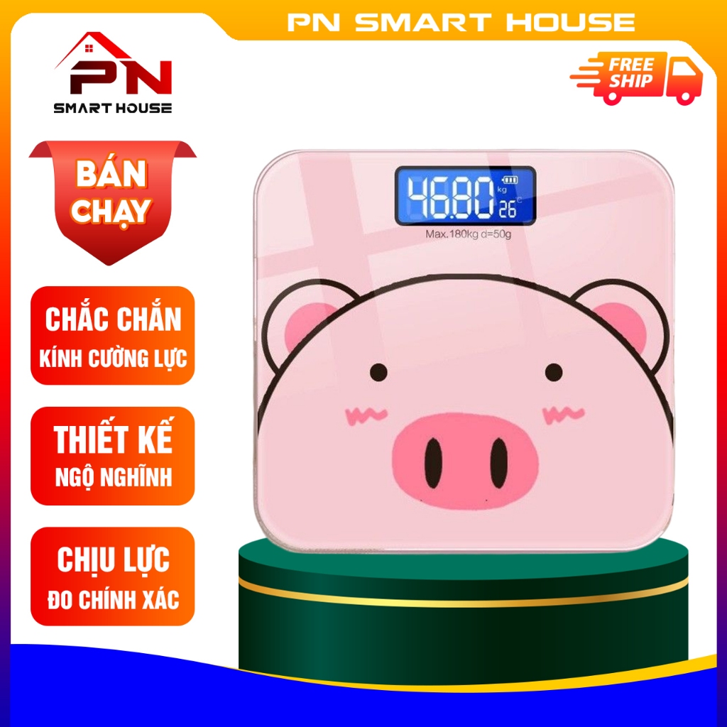 Cân điện tử sức khỏe hình heo siêu cute, Cân điện tử cân người 180kg tặng kèm pin
