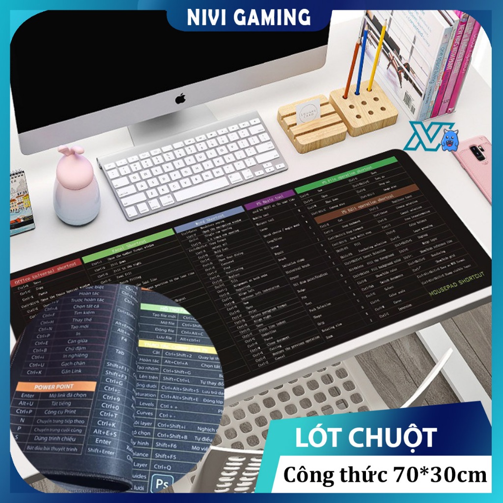 Lót Chuột 30x70cm*0,3cm Hình Công Thức Excel,Photoshop, Word, lót có may viền chắc chắn bền bỉ