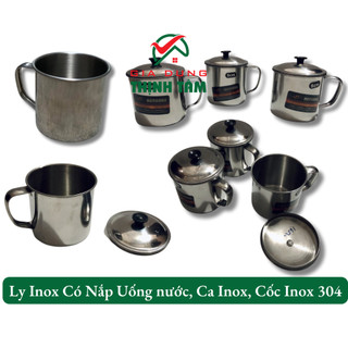 Ly inox có nắp uống nước, ca inox, cốc inox 304