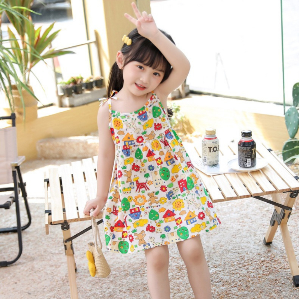 Váy 2 dây thắt nơ đáng yêu cho bé hàng Quảng Châu