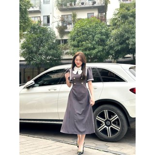 Váy nữ công sở thanh lịch phối cổ nơ khuy cúc U&M