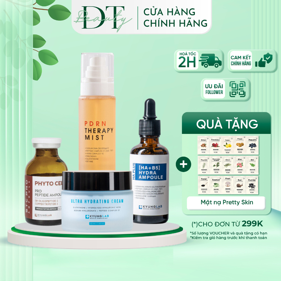 Combo dưỡng ẩm KuyngLab Kem dưỡng Ultra Hydrating + Serum Hydra Ampoule + Xịt khoáng PDRN Therapy+ Tế bào gốc Phyto Cell