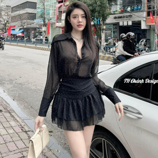 Váy thiết kế cao cấp,Váy tay dài tiểu thư chấm bi a22