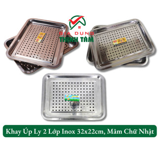 Khay úp ly 2 lớp inox 32x22cm, mâm chữ nhật, khay chữ nhật