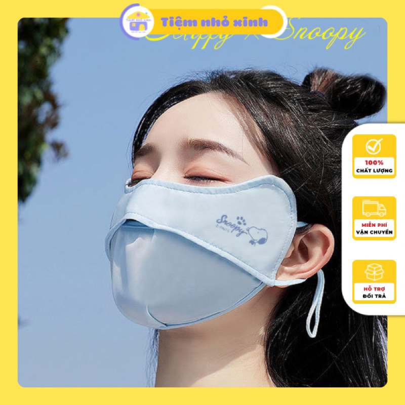 Khẩu trang vải lụa lạnh ba chiều chống tia UV hoạ tiết thỏ Miffi và Snoopy màu sắc xinh xắn