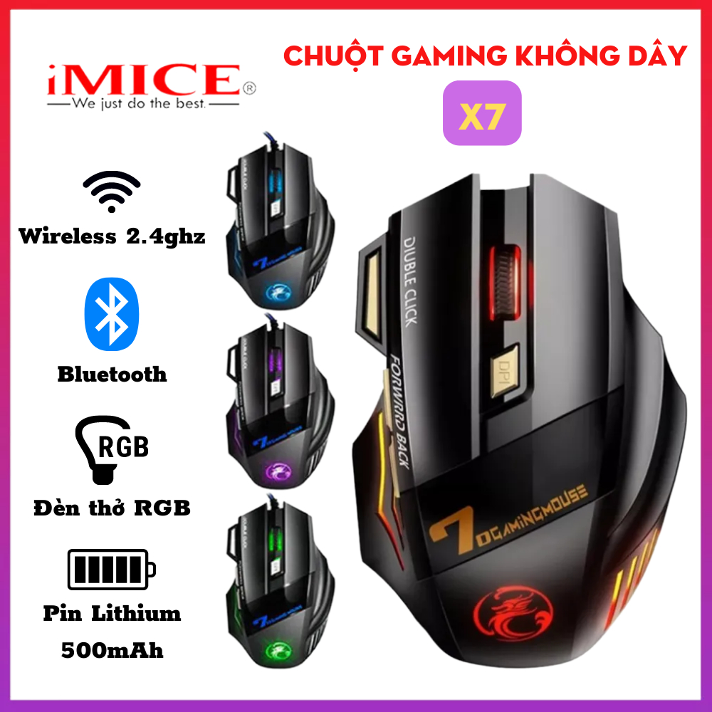 Chuột Không Dây Imice X7 Chuột Gaming Bluetooth Sạc Pin , Độ Nhạy Tùy Chỉnh , Khả Năng Chống Ồn Tốt