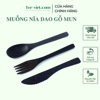 Dao - Nĩa - Muỗng gỗ mun - Bộ muỗng nĩa dao gỗ mun- Tre Việt