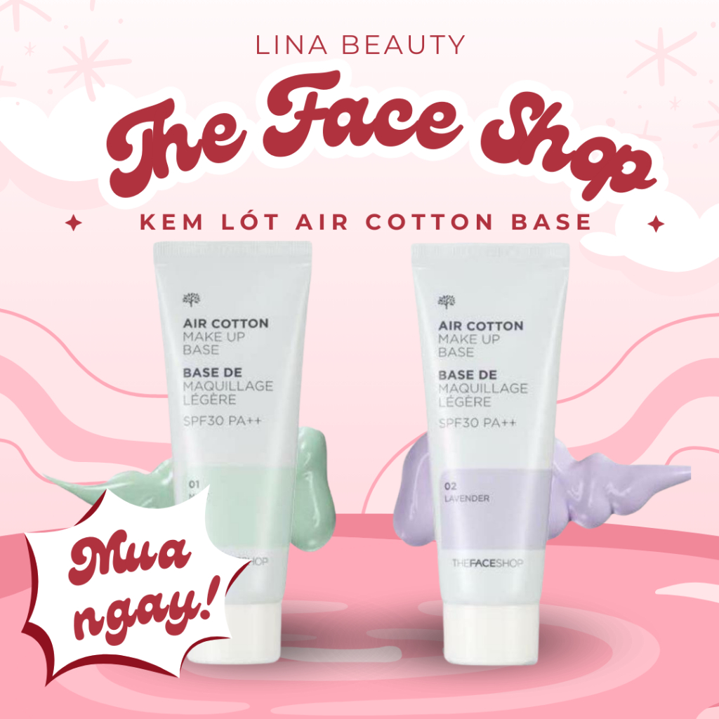 Kem lót Air Cotton Base The Face Shop SPF30 PA+++ 35g Xanh - Tím