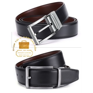 Thắt Lưng Nam Da Thật 2 Mặt Đen Nâu Đơn Giản Sang Trọng - Thắt Lưng Da Bò Cao Cấp Khóa Cài Mạ Chrome