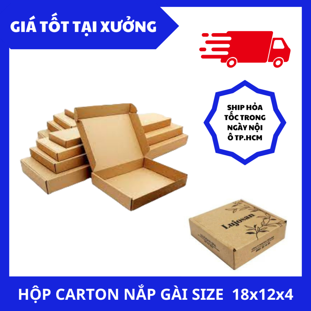50 hộp carton nắp gài size 18x12x4 đóng hàng phụ kiện giá rẻ