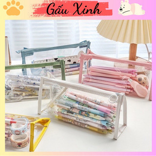 Hộp Bút Trong Suốt Viền Da Nhiều Màu