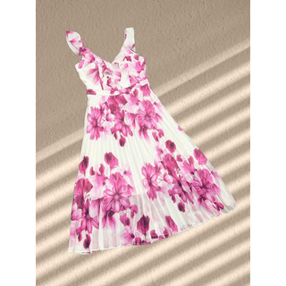 ĐẦM CHIFFON HOA HỒNG CỔ V