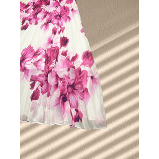 ĐẦM CHIFFON HOA HỒNG CỔ V