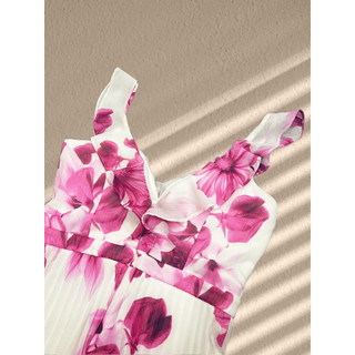 ĐẦM CHIFFON HOA HỒNG CỔ V
