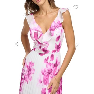 ĐẦM CHIFFON HOA HỒNG CỔ V