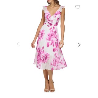 ĐẦM CHIFFON HOA HỒNG CỔ V