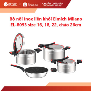 Bộ nồi Inox liền khối Elmich Milano EL-8093 size 16, 18, 22, chảo 26cm