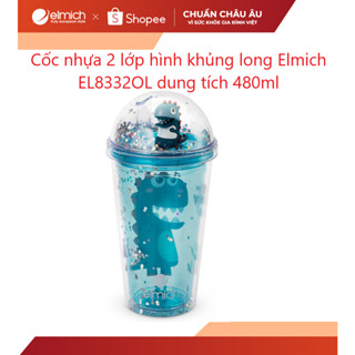  Cốc nhựa 2 lớp hình khủng long Elmich EL8332OL dung tích 480ml   Kèm ống hút   