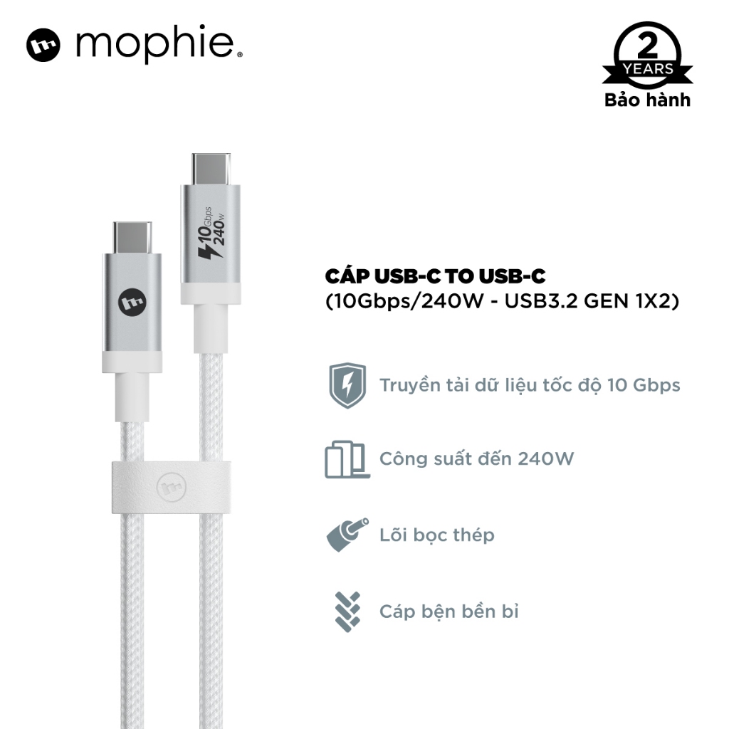 Cáp Mophie USB-C to USB-C (10Gbps/240W - USB3.2 Gen 1X2) 1.5M