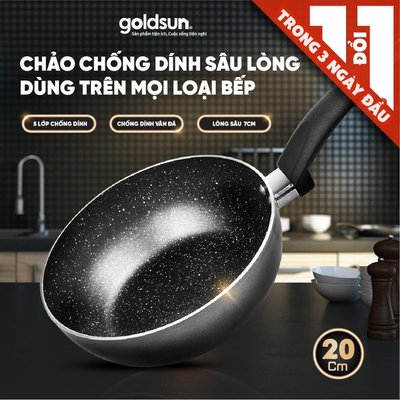 Chảo Chống Dính Sâu Lòng Goldsun Họa Tiết Vân Đá Đáy Tổ Ong Truyền Nhiệt Nhanh - GPA1005-20IH