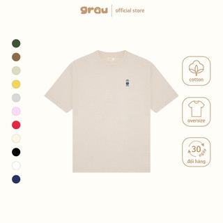 Áo Thun Trơn Grau Cotton Logo Thêu