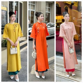 Áo dài cách tân thiết kế cao cấp chất liệu linen màu sắc nhã nhặn,Áo dài đi lễ đi đám cưới