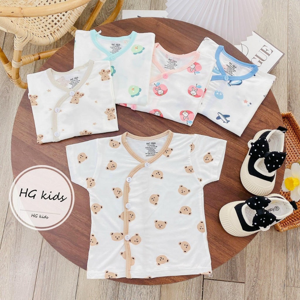 Áo ngắn tay cúc lệch cho bé