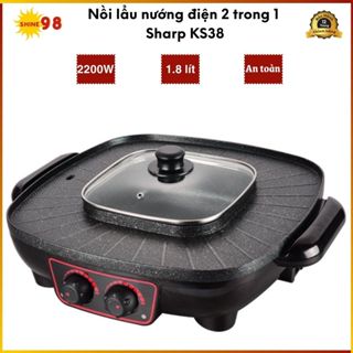 Nồi lẩu nướng điện 2 trong 1 đa năng Sharp KS38, công suất lớn 2200W tiện lợi, dễ sử dụng