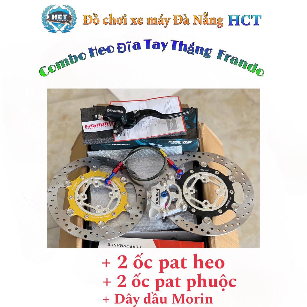 COMBO FRANDO GỒM: Heo 2 PIS + Pat CNC + Đĩa 267 + Tay thắng + Dây dầu  MORIN Kèm 4 ốc pat heo cho SIRIUS, EX NHỎ