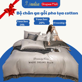 Bộ chăn ga gối phi lụa Hestia nhập khẩu , bộ 4 món vỏ chăn ga gối phi lụa cao cấp