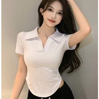 Áo croptop cổ bẻ caroll nữ freeship - áo thun crt hè cộc tay cổ polo phong cách hiện đại