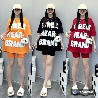 {Bigszie 45-85KG} Set Đồ Bộ Nữ Dáng Lửng Quần Thun Gân Áo Cotton In BRAND Mặc Nhà Đi Chơi Đẹp