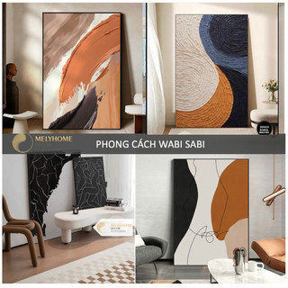 Khổ Lớn -Tranh đơn dọc Canvas Trừu Tượng Sơn Dầu Trắng Đen Cam Nâu Wabi Sabi Trang Trí Phòng Khách sạn Phòng ngủ Decor
