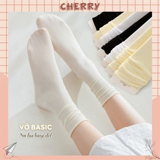Tất cổ cao nữ chất liệu vải cotton mỏng mềm mại, vớ nữ basic dễ phối đồ - Cherry Shop
