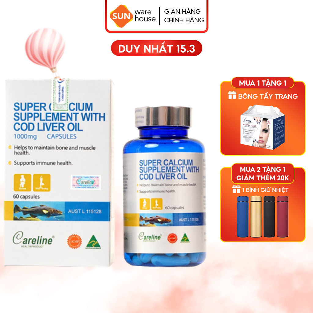 Viên Uống Dầu Gan Cá CARELINE Super Calcium Supplement Bổ Sung Omega-3 Cho Cơ Thể 60 Viên