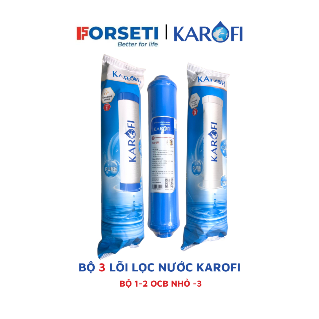 Bộ 3 Lõi lọc nước Karofi 123 dùng cho các máy máy B930, E8RO, N7RO, NE-239, KAQ-C10 (lõi 2 OCB cắm n