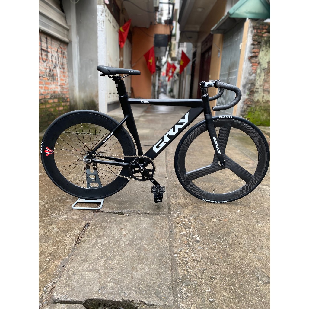 (Chat với shop trước khi đặt hàng) Xe đạp fixed gear Gray f15 màu xám bánh sau 7cm, trước 3 đao carbon mới 100%