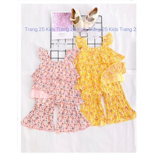 Set Bộ Đũi và Voan Cao Cấp, Áo 2 tầng Quần ống rộng phong cách cho bé gái [14-35kg] AS05