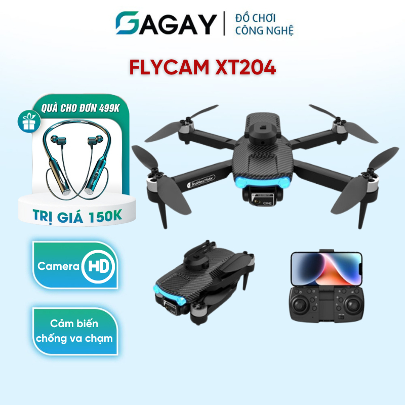 Flycam mini giá rẻ XT204 cảm biến, flycam mini động cơ không chổi than, máy bay điều khiển có camera kép, bay ổn định | BigBuy360 - bigbuy360.vn