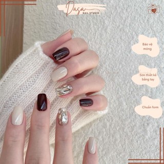 Móng tay giả Dasa thiết kế nail box from vuông ngắn GIÁ RẺ mẫu đính đá sang trọng TẶNG KEO DÁN MÓNG MT084