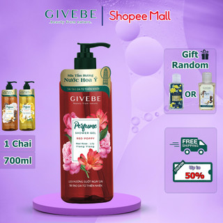 Sữa tắm GIVEBE Đỏ Red Poppy 700ml hương nước hoa Ý tái tạo làn da, mềm mại, sạch mụn