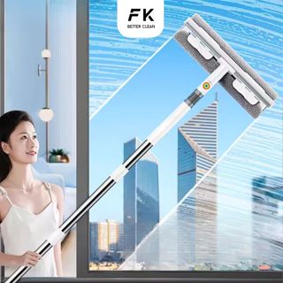 Cây gậy lau kính xoay 360 độ cán dài 2 mặt, dụng cụ lau kính 2 chức năng đa năng kèm gạt kính