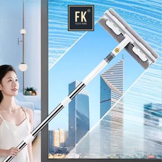 Cây gậy lau kính xoay 360 độ cán dài 2 mặt, dụng cụ lau kính 2 chức năng đa năng kèm gạt kính