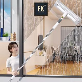 Cây gậy lau kính xoay 360 độ cán dài 2 mặt, dụng cụ lau kính 2 chức năng đa năng kèm gạt kính