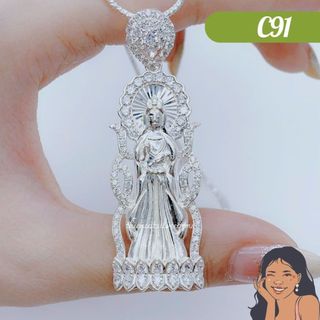 C91 mặt dây chuyền nhất như quan âm đính đá bạc thật thiên cát s950
