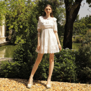 GAIETE Đầm/váy chữ A cổ vuông/ trễ vai tay lửng_Jasmine cotton