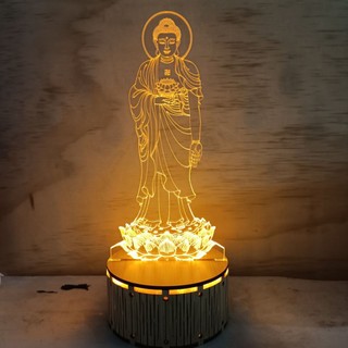 Đèn led 3d đế gỗ phật gáo