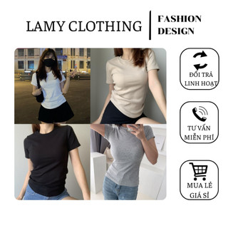 Áo thun tăm trơn đơn giản, cổ tròn form body