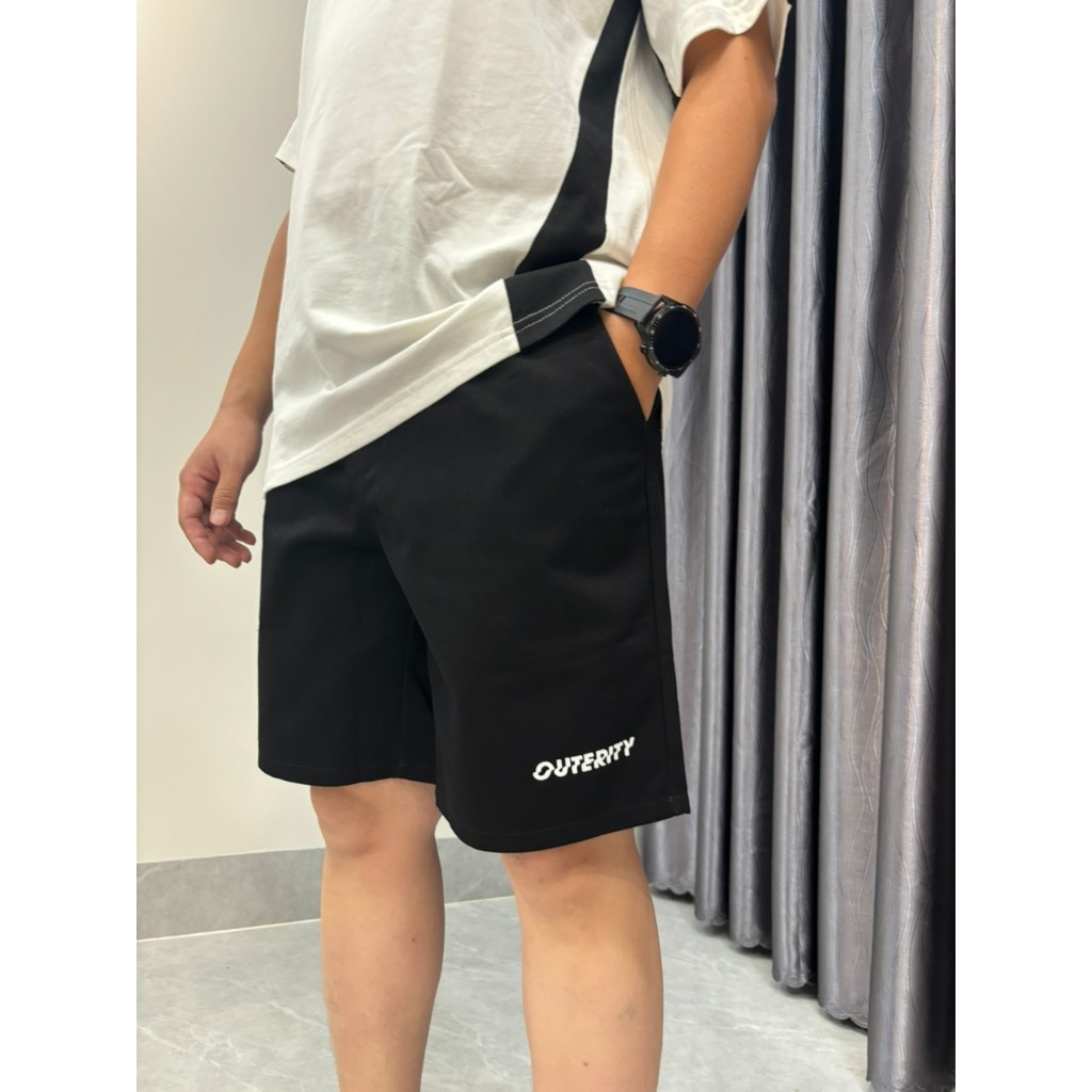 Quần Short Kaki Nam In Chữ OUTERITY màu đen form unisex -SHOP MAYLAN