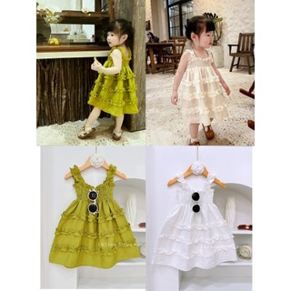 Váy bé gái - đầm đũi mát nhún ngực 2 màu xinh yêu cho bé 8-18kg ( ảnh thật shop chụp )